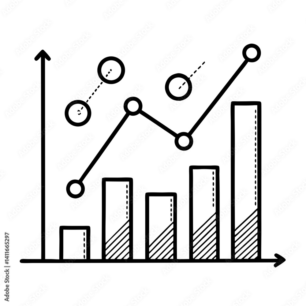 Poster line graph with bar chart elements and data points for business analytics and presentations