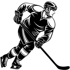 Fototapeta premium Dynamic Hockey Player in Motion Skating with Stick for Sports Design and Merchandise