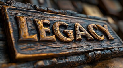 Nostalgic Organic Artistry Featuring the Word LEGACY in Carved Wooden Letters on a Handmade Notepad, Emphasizing Natural Details and Skillful Assembly