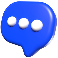 3D blue chat bubble icon with ellipsis – Messaging symbol isolated on transparent background