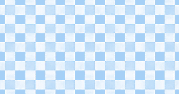 Abstract Seamless Pattern With Pastel Blue and White Watercolor Squares. Blue-White Background With Checkered Endless Design. Abstract Painting-like Tartan Print.