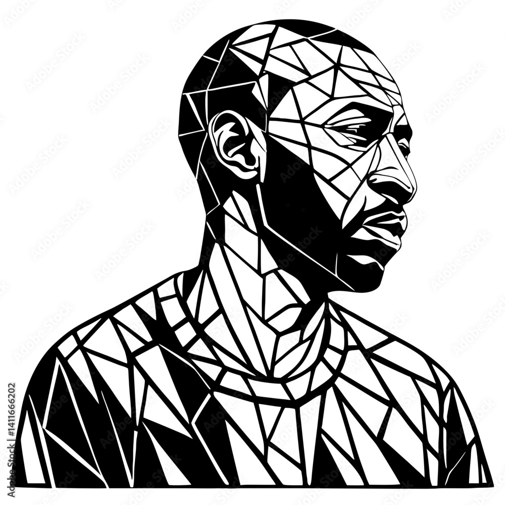 Poster geometric black and white portrait of a man with angular features for modern art applications
