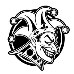 Menacing Jester Head Illustration for Tattoo Design and Gaming Graphics