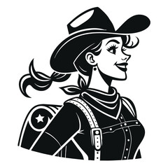 Vintage Cowgirl Illustration with Cowboy Hat for Western Theme Designs and Tattoo Ideas