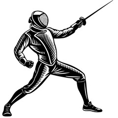 Dynamic Fencer in Action Illustrating Precision and Athleticism for Sport and Fitness Themes