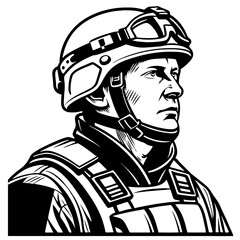 Obraz premium Soldier Portrait Illustration Military Helmet Tactical Gear Vector Art Design