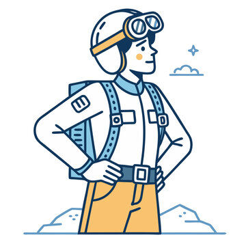 Adventurous Pilot with Backpack and Goggles Ready for Exploration in Retro Style