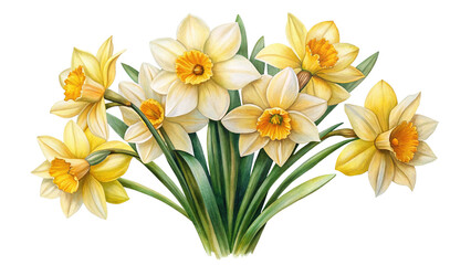Beautiful watercolor painting of daffodils on a Trensprent Background png showcasing their elegance