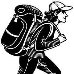 Naklejka premium Adventurous Hiker Carrying Backpack on Trail Outdoor Recreation Journey