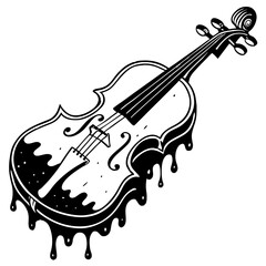 Obraz premium Melting Violin Black and White Illustration for Graphic Design and Tattoo Inspiration