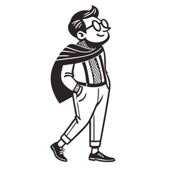 Stylish Man in Glasses Wearing a Cape and Stylish Outfit Taking a Walk