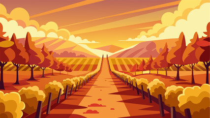 Obraz premium Devoid of any shade the parched vineyard seemed to radiate its own intense heat the air thick and heavy with the scent of dried gs.. Vector illustration