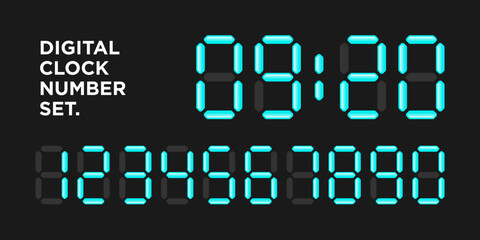 Digital clock number set. Electronic figures. Vector illustration. calculator numeral font icon