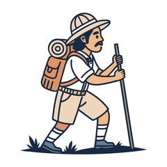 Adventurous Hiker with Backpack and Walking Stick Exploring Nature Trails