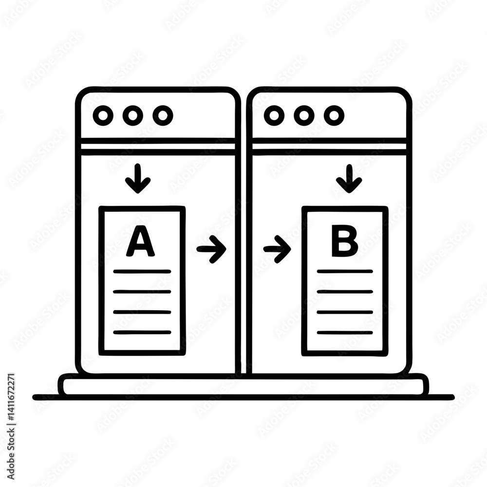 Poster data comparison illustration featuring a and b options for analysis and decision making