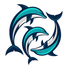 Fototapeta premium Playful Dolphins Swimming Design Suitable for Tattoos and Coloring Books