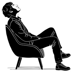 Person Sitting Relaxed in Chair Side View Stylish Minimalist Illustration for Modern Design