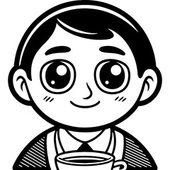 Obraz premium Cheerful Boy Holding Coffee Cup Cartoon Character Perfect for Coloring and Tattoo Designs