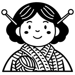 Cute Cartoon Character Knitting with Yarn and Knit Needles for Crafting and Coloring Activities