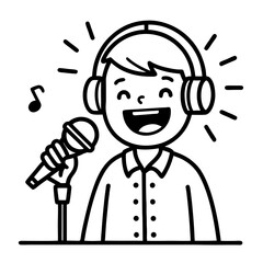 Happy Child Singing with Microphone and Headphones in Fun Music Illustration