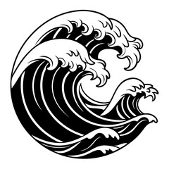 Dynamic Black and White Waves Illustration for Tattoo Design and Graphic Art