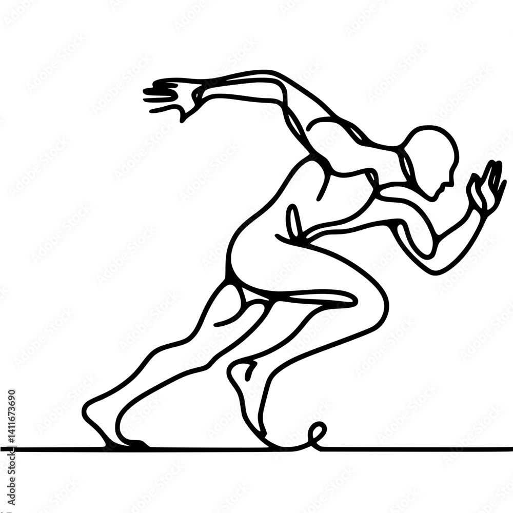 Poster dynamic running figure in minimalist line art style