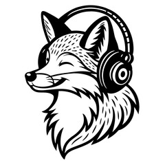 Obraz premium Cool Fox Wearing Headphones Stylish Vector Illustration for Apparel and Tattoo Design