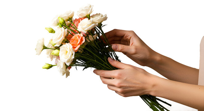 Manos sosteniendo un ramo de flores para el D&iacute;a de la Madre