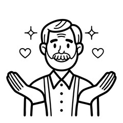 Obraz premium Happy Elderly Man Gesturing with Hands Sparkles and Hearts Perfect for Illustrations and Designs