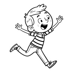 Naklejka premium Joyful Child Running with Open Arms Fun Line Art for Coloring Books and Educational Materials