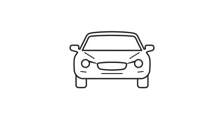 Car Front View Simple Line Art Style, Isolated on White