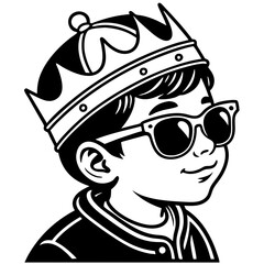 Fototapeta premium Cool Kid with Crown and Sunglasses Vector Illustration for T-shirt Design and Coloring Activities