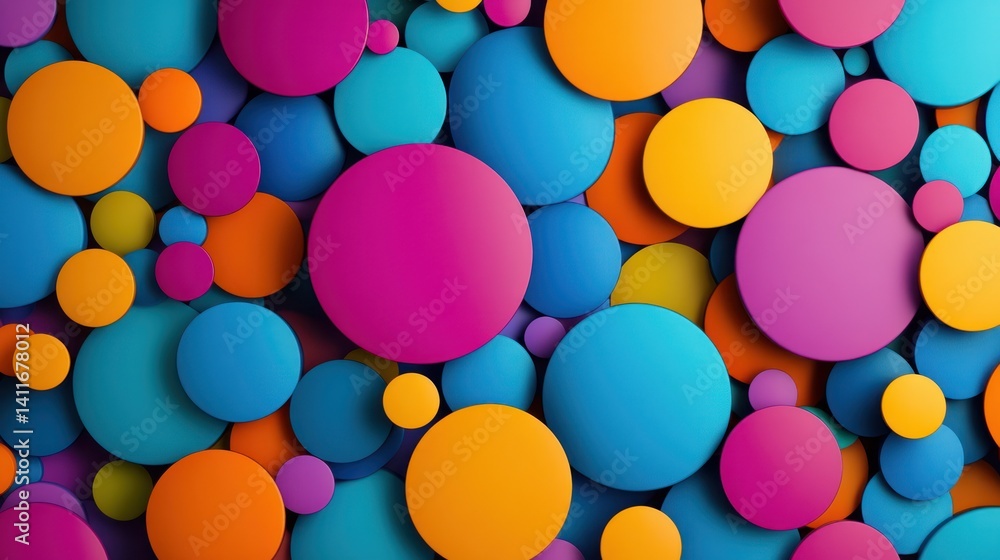 Poster a circular abstract background filled with vibrant, randomly sized circles, creating a colorful and 
