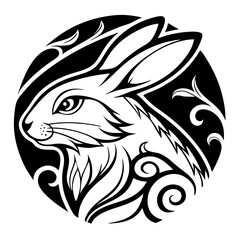 Obraz premium Intricate Rabbit Silhouette Design with Floral Patterns Perfect for Tattoos and Crafts
