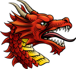 Dragon head, an original illustration in a retro woodcut etching vintage style