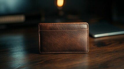 Leather Card Holder: Rustic, Brown, Minimalist