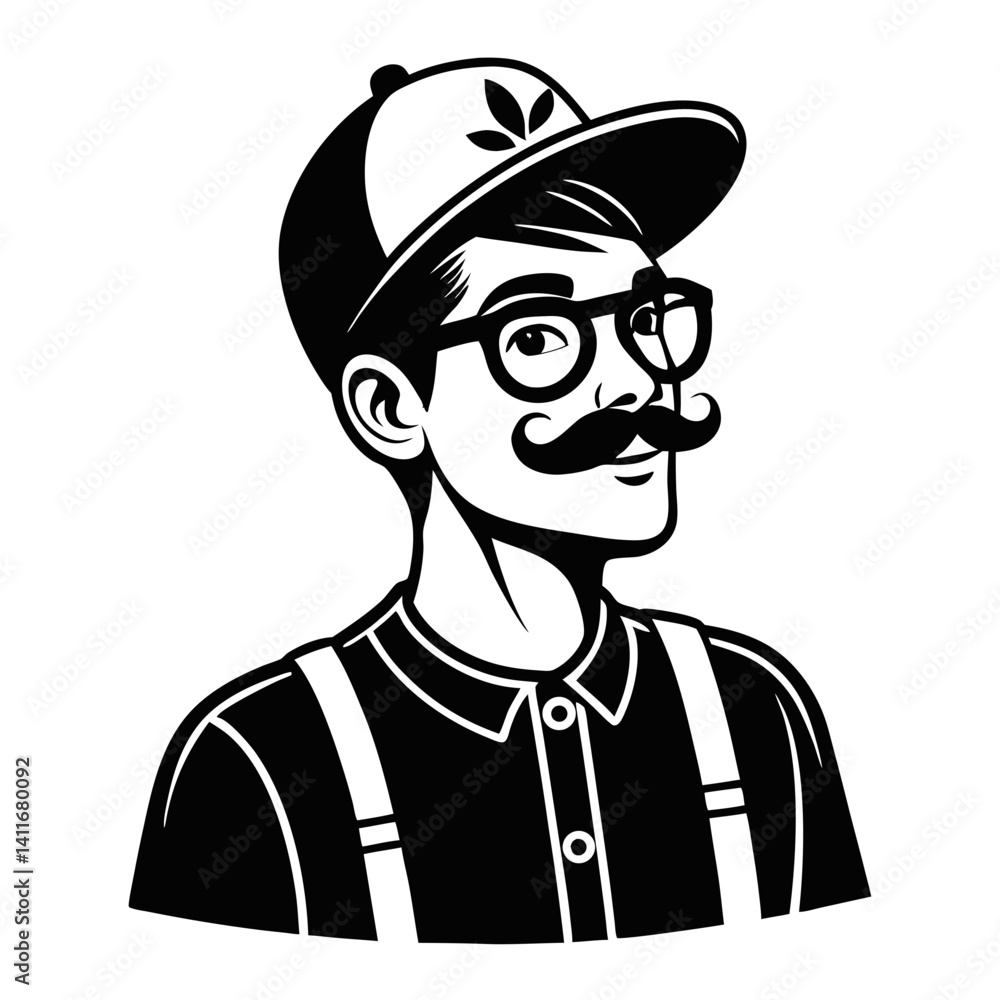 Poster Hipster Gentleman with Mustache and Cap Retro Style Vector Graphic Design