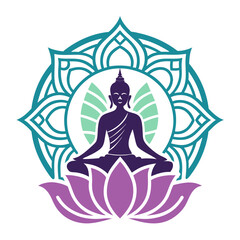 Buddha Meditating Lotus Mandala Design for Spiritual Art Yoga and Wellness Applications