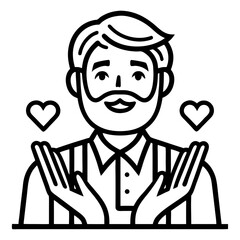 Obraz premium Friendly Male Character with Smile and Hearts Hands Gesture Ideal for Relationship Themes