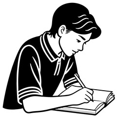 Focused Student Writing in Notebook Vector Illustration for Educational Projects