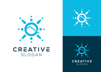 Roof and sun or solar panel logo design for environmental energy