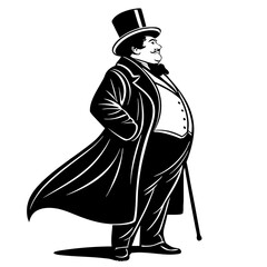 Obraz premium Sophisticated Gentleman in Formal Attire with Top Hat and Cane Vintage Illustration