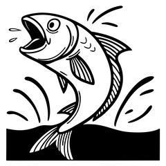 Dynamic Leaping Fish Illustration Perfect for Tattoo Designs and Coloring Pages