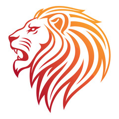 Obraz premium Bold Lion Head with Flowing Mane in Orange and Red Gradient for Graphic Design and Tattoos