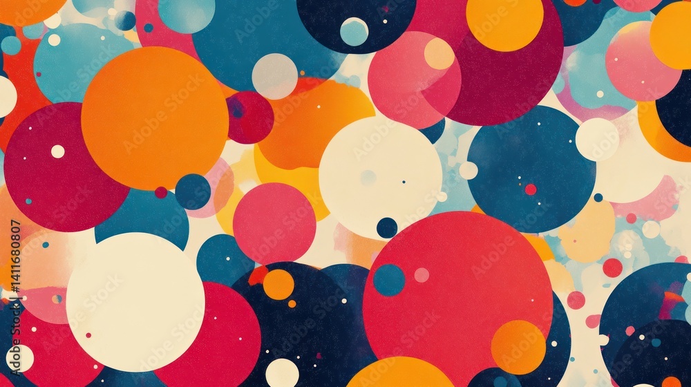 Poster circular abstract background with vibrant, random-sized circles forming a dynamic, eye-catching patt