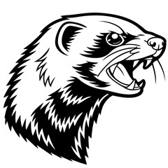 Naklejka premium Aggressive Ferret Head Illustration Ideal for Tattoo Design and Merchandise