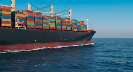 Fototapeta premium Cargo Ship Sailing on the Ocean with Container Boxes Loaded