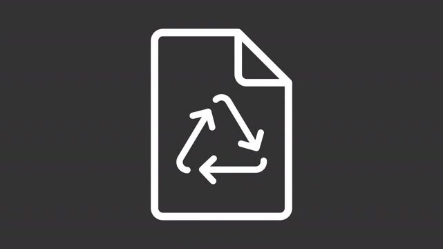 Documentation reprocessing ui icon white line animation. Moving arrows, switching. Scaling form. Document reuse animated user interface element on dark background. Transparent HD video