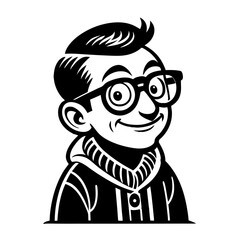 Obraz premium Cheerful Cartoon Nerd Character with Glasses Sweater and Stylish Hair Vector Illustration