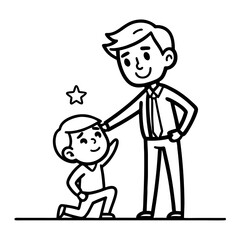 Father Supporting Son Celebrating Achievement with Star Symbol in Playful Animation Style